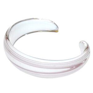 New White & Purple Opaque 7.5" Lampworked Glass Cuff Bracelet In Box BR371